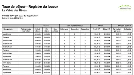Export du registre de taxe de séjour